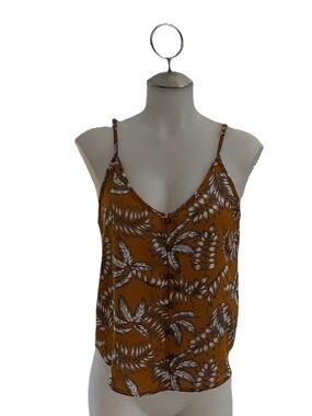Addie Women's Mustard Botanical Print Spaghetti Strap Tank Top